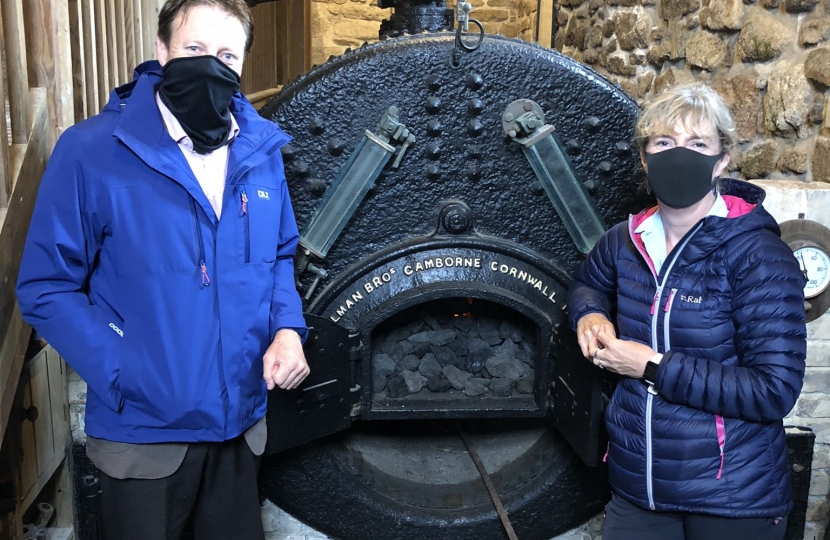 Derek and Hilary with the beam engine at Levant Mine