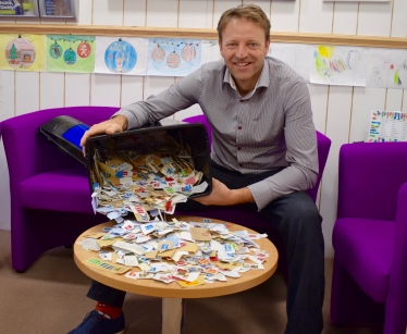 Derek with his stamp collection